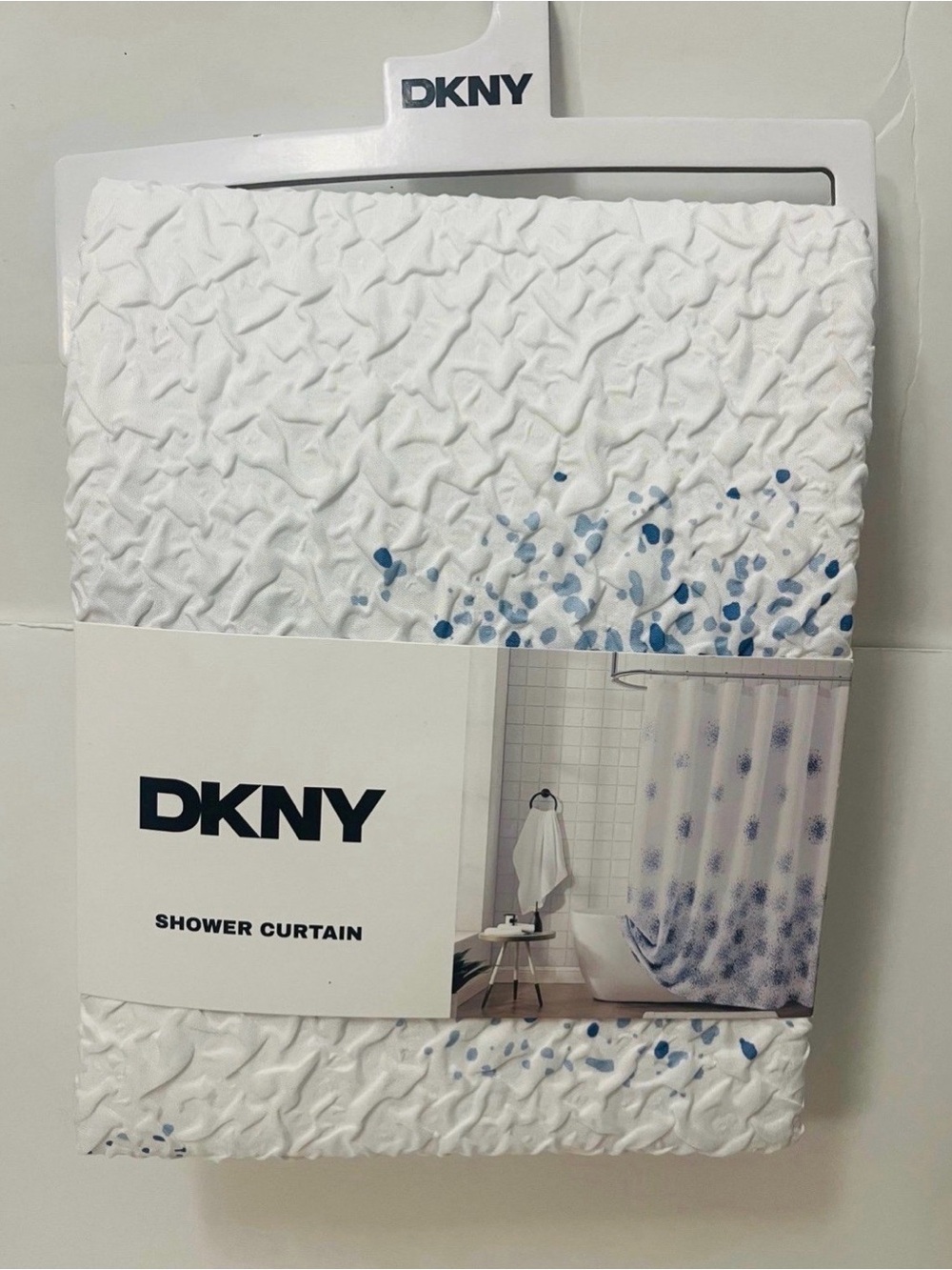 DKNY Splatterburst Microsculpt Shower Curtain 72" x 72" White and Shades of Blue